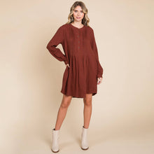 Load image into Gallery viewer, Long Sleeve Double Gauze Henley Tunic Cotton Dress