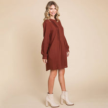 Load image into Gallery viewer, Long Sleeve Double Gauze Henley Tunic Cotton Dress