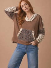 Load image into Gallery viewer, Mixed Media Striped &amp; Leopard Pullover Hoodie