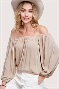 Beige Off The Shoulder Balloon Sleeve Blouse