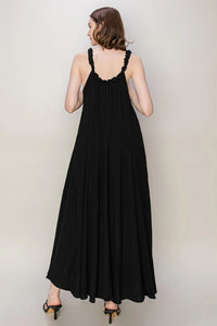 Frill Trimmed Black Maxi Dress