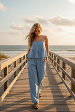 Load image into Gallery viewer, Striped Light Blue Woven Two Piece Set