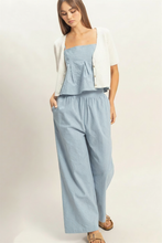 Load image into Gallery viewer, Blue Set + White Cardigan + Birkenstock Sandals