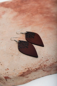 Engraved Leaf Leather Earrings