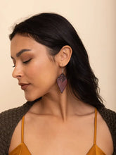 Load image into Gallery viewer, Engraved Leaf Leather Earrings