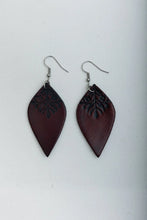 Load image into Gallery viewer, Engraved Leaf Leather Earrings