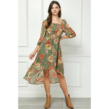 Load image into Gallery viewer, High Low Hem Smocked Top Floral Dress