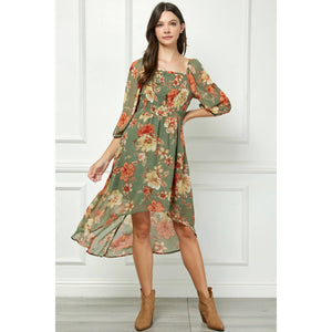 High Low Hem Smocked Top Floral Dress