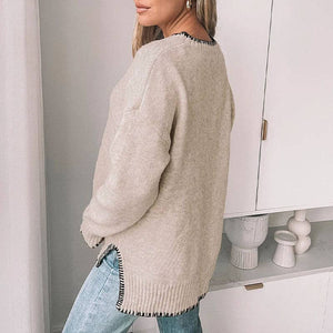 Versatile Split-end Pullover Sweater