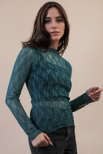 Load image into Gallery viewer, High Neck Fitted Sheer Mesh Lace Knit Top