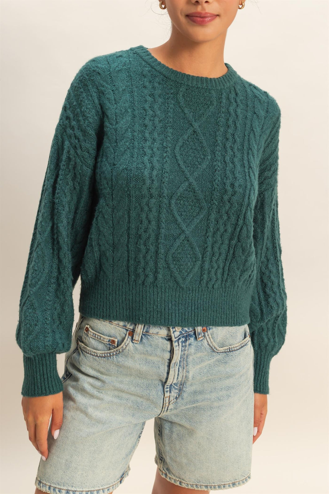 Teal Green Cable Knit Sweater
