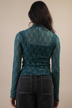 Load image into Gallery viewer, High Neck Fitted Sheer Mesh Lace Knit Top