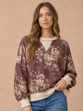 Load image into Gallery viewer, Brown &amp; Oatmeal Color Block Floral Pullover Knit Top