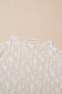 White Sheer Floral Lace Long Sleeve Slim Fit Top