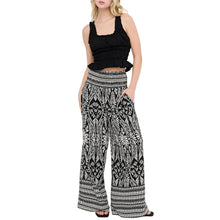 Load image into Gallery viewer, Black &amp; Ivory Smocked Waist Wide Leg Pant