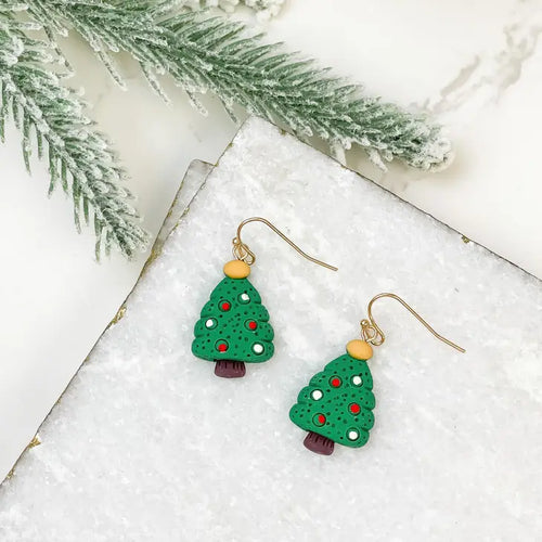 Clay Christmas Tree Dangle Earrings