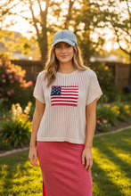Load image into Gallery viewer, Crochet American Flag Short Sleeve Sweater