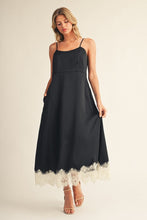 Load image into Gallery viewer, Midnight Charm Lace-Trim Satin Midi Dress