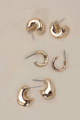 Gold Bubble  Hoop Huggie Trio Earrings