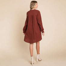 Load image into Gallery viewer, Long Sleeve Double Gauze Henley Tunic Cotton Dress