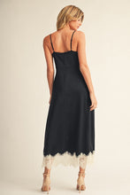 Load image into Gallery viewer, Midnight Charm Lace-Trim Satin Midi Dress