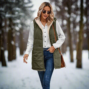 Sherpa Lined Hooded Long Puffer Vest