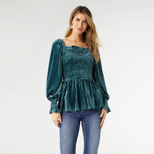 Load image into Gallery viewer, Pleated Velour Peplum Top