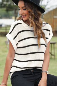 Black & White Striped Pattern Batwing Sleeve Sweater