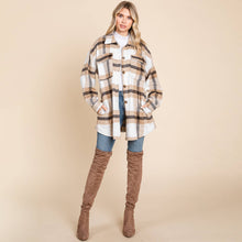 Load image into Gallery viewer, Button Up Plaid Flannel Shacket Jacket