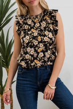 Load image into Gallery viewer, Floral Print Round Neck Ruffle Trim Blouse
