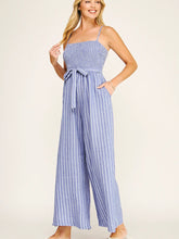 Load image into Gallery viewer, Coastal Stripe Smocked Wide Leg Jumpsuit