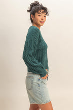 Load image into Gallery viewer, Teal Green Cable Knit Sweater