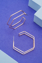 Load image into Gallery viewer, Double Row Geometric Hexagon Hoop Earrings