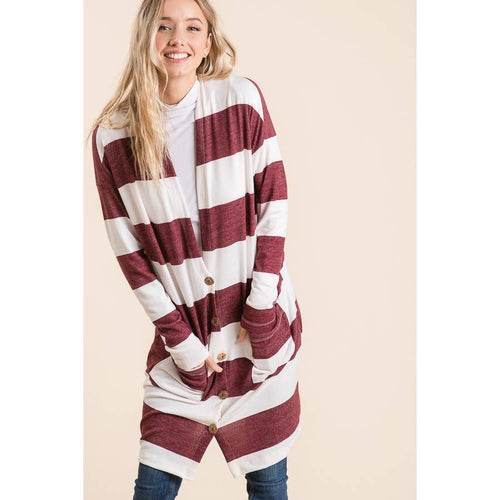 Striped Long Sleeves Button Cardigan