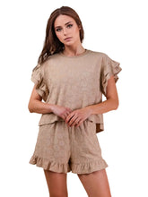 Load image into Gallery viewer, Floral Textured Ruffled Knit Top &amp; Shorts Set