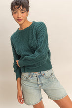 Load image into Gallery viewer, Teal Green Cable Knit Sweater