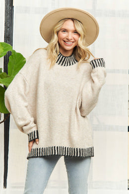 Mock Neck Whip Stitch Cozy Sweater