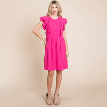 Load image into Gallery viewer, Flutter Sleeve Front Lace Ruched Dress