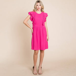 Flutter Sleeve Front Lace Ruched Dress