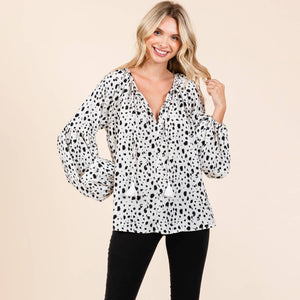 Oversized Animal Print Puff Sleeve Blouse