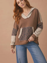 Load image into Gallery viewer, Mixed Media Striped &amp; Leopard Pullover Hoodie