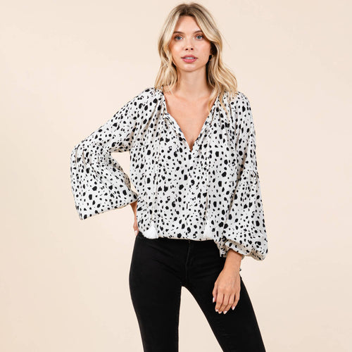 Oversized Animal Print Puff Sleeve Blouse