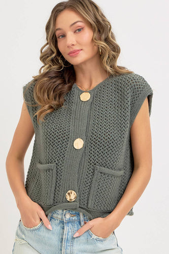 Button Closure  Knit Vest
