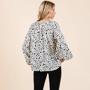 Oversized Animal Print Puff Sleeve Blouse