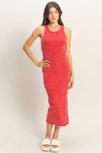 Load image into Gallery viewer, Red Acid Washed Ribbed Midi Tank Dress