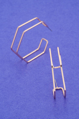 Double Row Geometric Hexagon Hoop Earrings