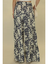 Load image into Gallery viewer, Navy &amp; Ivory Floral Print Wide Leg Pant