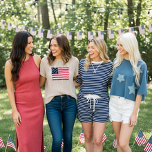 Load image into Gallery viewer, Crochet American Flag Short Sleeve Sweater