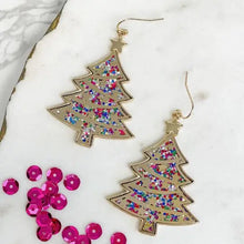 Load image into Gallery viewer, Gold &amp; Glitter Christmas Tree Dangle Earrings