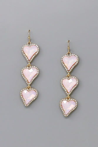 Blush Pink Triple Heart Dangle Earrings